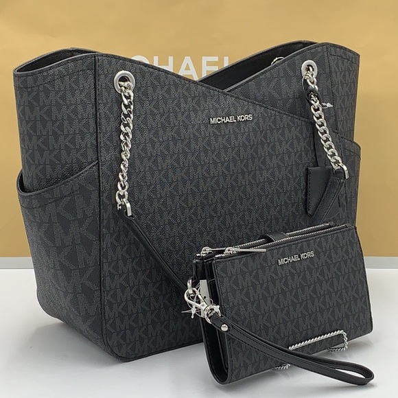 MICHAEL KORS LARGE X CHAIN SHOULDER TOTE & LARGE DOUBLE ZIP WALLET BLACK… - Picture 5 of 16